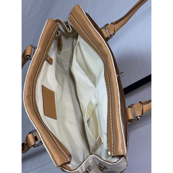 COACH Signature Canvas & Leather Satchel Beige/Khaki – Medium Turnlock Tote - Picture 7 of 9